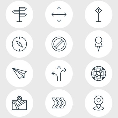 12 gezinti simgeler vektör Illustration. Düzenlenebilir paket yönü, gezinti, tabelasını ve diğer öğeleri.