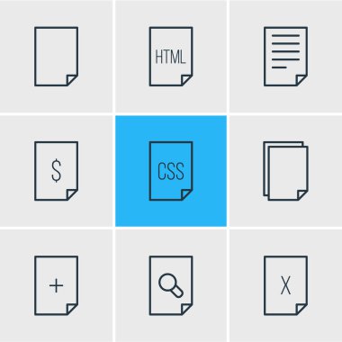9 dosya simgeler vektör Illustration. Stil, belge, kaldır ve diğer öğeleri düzenlenebilir paketi.