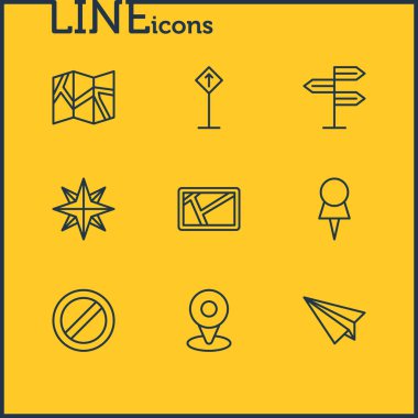 9 yer simgeler vektör Illustration. Işaret, Origami, kağıt Coğrafya ve diğer öğeleri düzenlenebilir paketi.