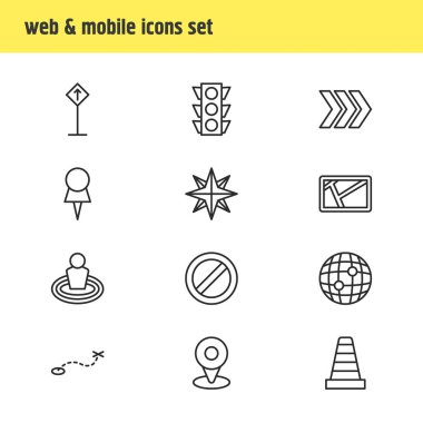 12 yönünde simgeler vektör Illustration. Düzenlenebilir paket yönlendirme, harita, ok ve diğer öğeleri.