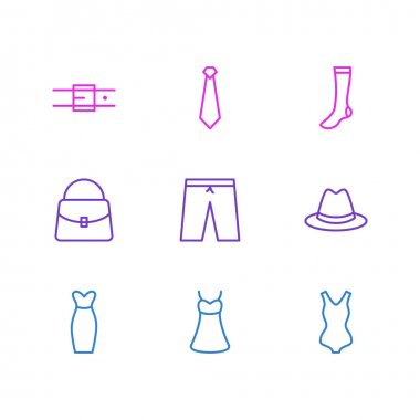 9 giyim simgeler vektör Illustration. El çantası, çorap, abiye öğelerin düzenlenebilir paketi.