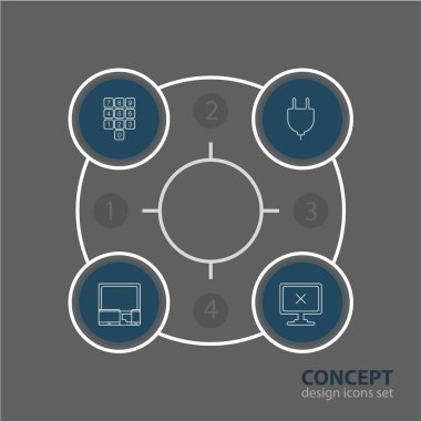4 bilgisayar simgeler vektör Illustration. Sayı tuş takımı, Gadgets, soket ve diğer öğeleri düzenlenebilir sürüsü.