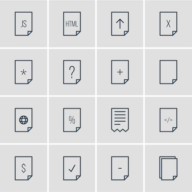 16 sayfa simgeler vektör Illustration. Html, yükleme, klasör ve diğer öğeleri düzenlenebilir paketi.