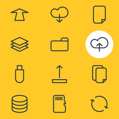 12 depolama simgeler vektör Illustration. Belgeleri düzenlenebilir Pack eşitleme, birden parlamak götürmek ve diğer öğeleri.