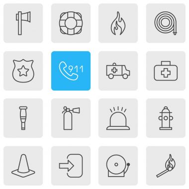 16 çok simgeler vektör Illustration. Hayatımı kurtardın, tıbbi durum, yanık ve diğer öğeleri düzenlenebilir paketi.