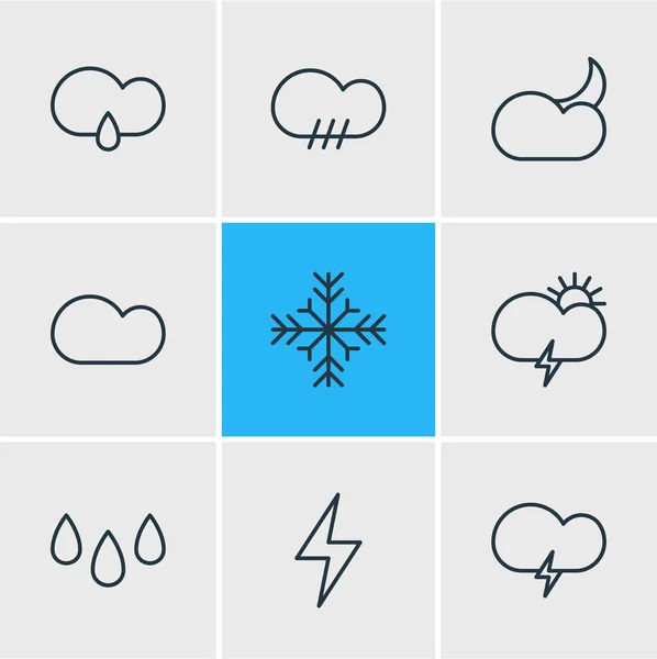 Ilustración vectorial de 9 iconos meteorológicos. Paquete editable del mes de la luna, goteo, lluvia y otros elementos . — Vector de stock