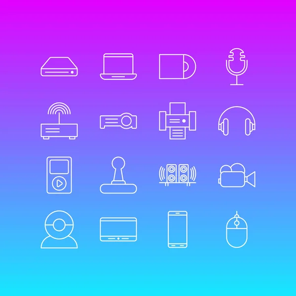 Ilustração vetorial de 16 ícones de tecnologia. Pacote editável de Smartphone, alto-falante, modem e outros elementos . — Vetor de Stock