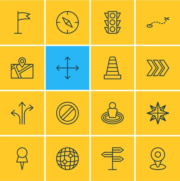 Vektorillustration von 16 Navigationssymbolen. editierbares Set aus Kompass, Stecknadel, Welt und anderen Elementen. — Stockvektor