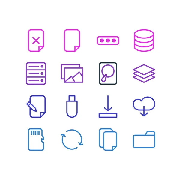 Ilustracja wektorowa 16 ikon pamięci. Pakiet można edytować plik, dysk twardy, Usuń i innych elementów. — Wektor stockowy