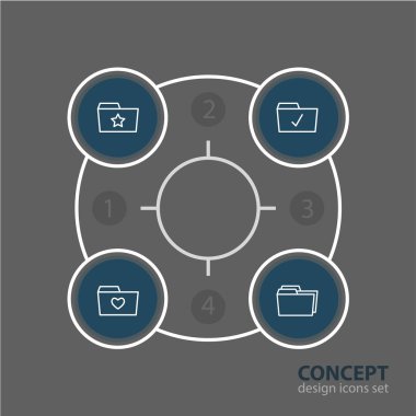 4 klasör simgeleri vektör Illustration. Sabitlenmiş, klasörler, bitmiş ve diğer öğeleri düzenlenebilir sürüsü.