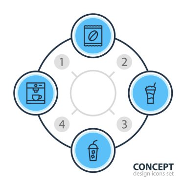 4 Java simgeler vektör Illustration. Yumuşak içecek, kokteyl, Espresso ve diğer öğeleri düzenlenebilir paketi.
