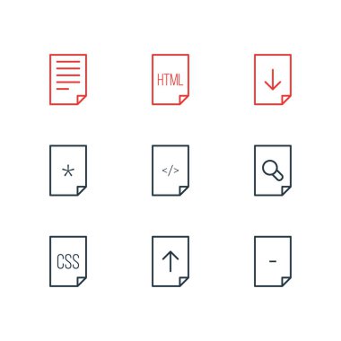 9 belge simgeler vektör Illustration. Düzenlenebilir paket arama, Html, stil ve diğer öğeleri.