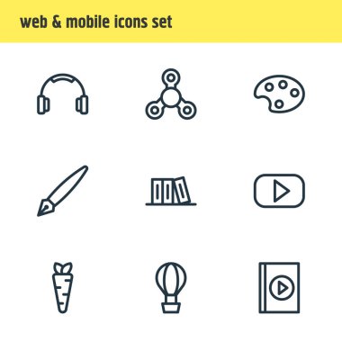 9 eğlence simgeler vektör Illustration. Veggie, sanatçı, çoklu ortam ve diğer öğeleri düzenlenebilir sürüsü.