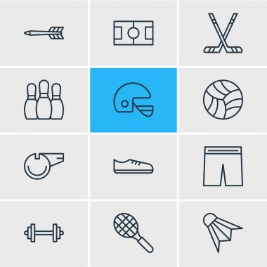 12 atletik simgeler vektör Illustration. Lastikbotlar, roka, halter ve diğer öğeleri düzenlenebilir sürüsü.