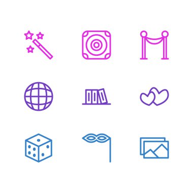 9 sevinç simgeler vektör Illustration. Düzenlenebilir Paketi Sihirbazı sopa, resim, kitaplık ve diğer öğeleri.