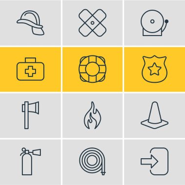 12 zorunluluk simgeler vektör Illustration. Ax, Siren, konik ve diğer öğeleri düzenlenebilir paketi.