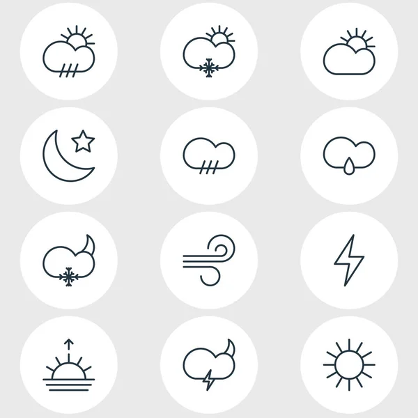 Ilustracja wektorowa 12 ikon atmosferę. Edytowalne Pack mży, słońca, deszczu i innych elementów. — Wektor stockowy