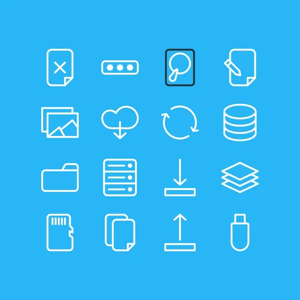 Vectorillustratie van 16 archief pictogrammen. Bewerkbare Pack van Database, USB Flash Drive, galerie en andere elementen. — Stockvector