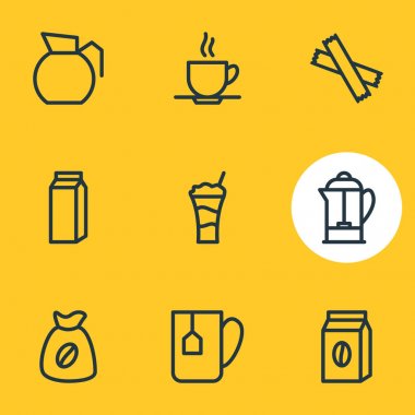 9 içki simgeler vektör Illustration. Düzenlenebilir paket tatlandırıcı, paket, çanta ve diğer öğeleri.