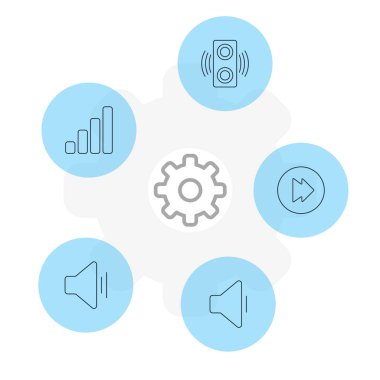 5 Müzik simgeler vektör Illustration. Düzenlenebilir paket azalma ses, ses, gelişmiş ve diğer öğeleri.