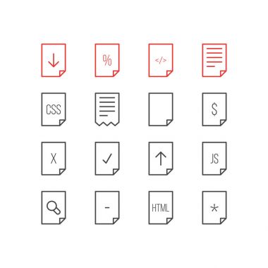 16 sayfa simgeler vektör Illustration. Düzenlenebilir paket bitmiş, arama, kod ve diğer öğeleri.