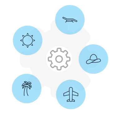 5 sezon simgeler vektör Illustration. Ada, güneşli, kap öğeleri düzenlenebilir sürüsü.