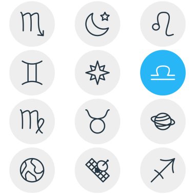 12 takımyıldızı simgeler vektör Illustration. Ölçekler, boğa, burç ve diğer öğeleri düzenlenebilir paketi.