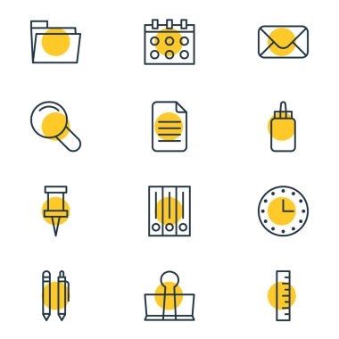 12 ileti örneği simgeler vektör Illustration. Kalem, izle, yakınlaştırma ve diğer öğeleri düzenlenebilir sürüsü.