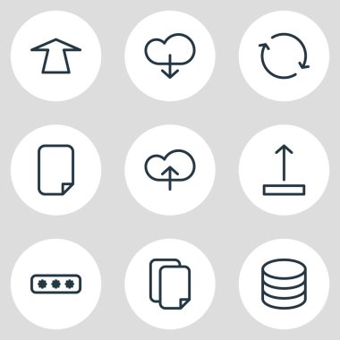 9 bellek simgeler vektör Illustration. Şartlı tahliye, belgeler, Upload ve diğer öğeleri düzenlenebilir paketi.