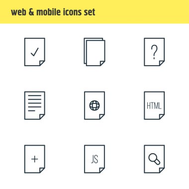 9 kağıt simgeler vektör Illustration. Internet, soru, kopya ve diğer öğeleri düzenlenebilir paketi.