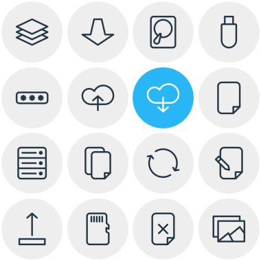 16 depolama simgeler vektör Illustration. Aşağı doğru düzenlenebilir paket, Galeri, katmanı ve diğer öğeleri.