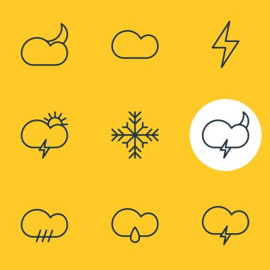 9 atmosfer simgeler vektör Illustration. Kar, fulminan, bulutlu düzenlenebilir Pack ve diğer öğeleri.