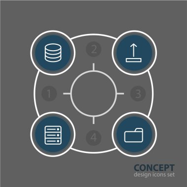 4 depolama simgeler vektör Illustration. Ok yukarı, veritabanı, dosya ve diğer öğeleri düzenlenebilir sürüsü.