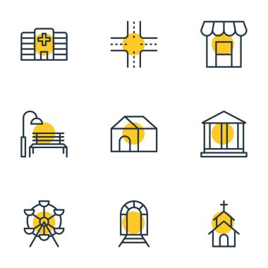 9 genel simgeler vektör Illustration. Düzenlenebilir paket ev, metro, klinik ve diğer öğeleri.