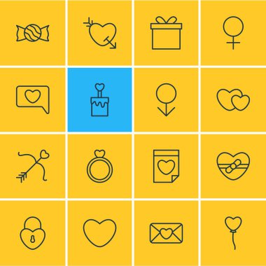 16 tutku simgeler vektör Illustration. Aşk tanrısı, Sevgililer, hediye ve diğer öğeleri düzenlenebilir paketi.