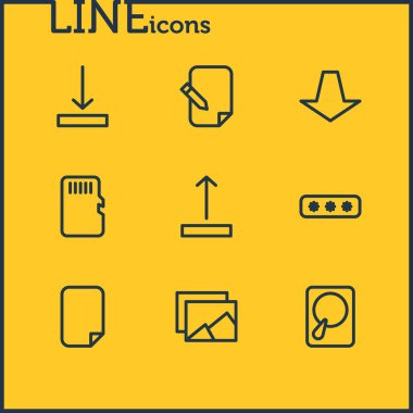 9 bellek simgeler vektör Illustration. Hdd, Galeri, bellek ve diğer öğeleri düzenlenebilir paketi.