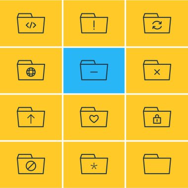 12 dosyası simgeler vektör Illustration. Kilitli, kapalı, önemli ve diğer öğelerin düzenlenebilir paketi.