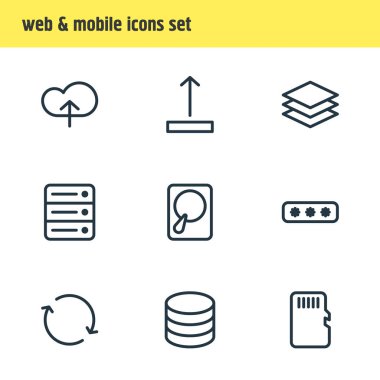 9 bellek simgeler vektör Illustration. Bellek, şartlı tahliye, katmanı ve diğer öğeleri düzenlenebilir paketi.