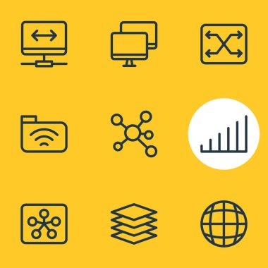 9 ağ simgeler vektör Illustration. Değişim, yönlendirici, güçlü ve diğer öğeleri düzenlenebilir paketi.