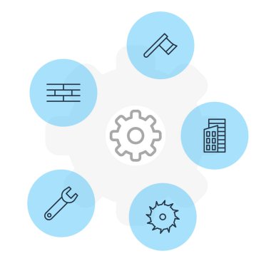 5 sanayi simgeler vektör Illustration. Düzenlenebilir paket Spanner, balta, Daire Blade ve diğer öğeleri.