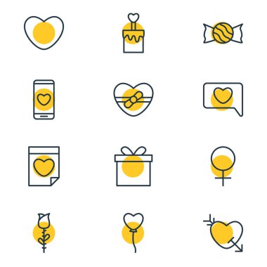 12 tutku simgeler vektör Illustration. Dekorasyon, hediye, Messenger ve diğer elemanların düzenlenebilir paketi.