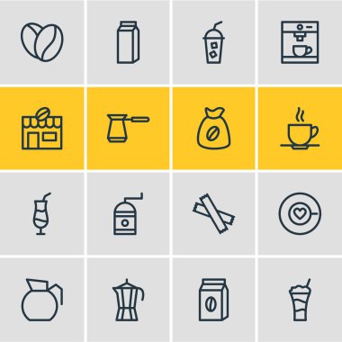 16 Java simgeler vektör Illustration. Düzenlenebilir paket sürahi, House, tatlandırıcı ve diğer öğeleri.