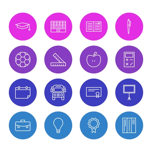16 eğitim simgeler vektör Illustration. Kalem, düzenlenebilir paketi yazar tablo, ampul ve diğer öğeleri.