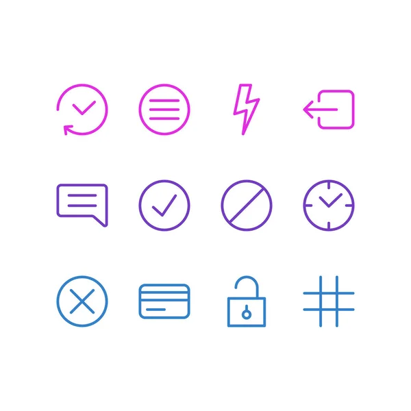 Illustrazione vettoriale di 12 icone di applicazione. Pacchetto modificabile di flash, elenco, orologio e altri elementi . — Vettoriale Stock