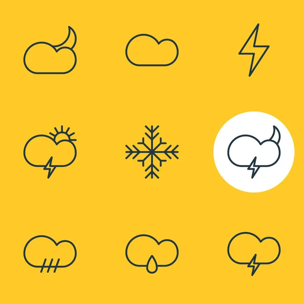 Vectorillustratie van 9 sfeer pictogrammen. Bewerkbare Pack van sneeuw, Fulminant, bewolkt en andere elementen. — Stockvector