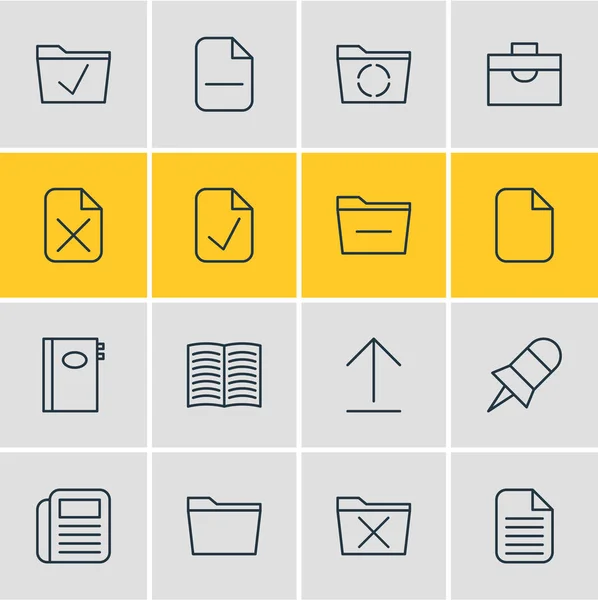 Ilustración vectorial de 16 iconos de la oficina. Paquete editable de libro, libro de texto, instalar y otros elementos . — Archivo Imágenes Vectoriales