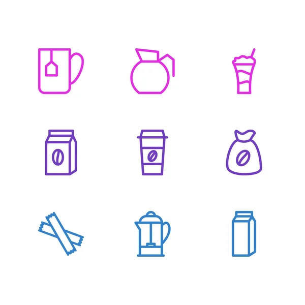 Ilustración vectorial de 9 iconos del café. Paquete editable de cóctel, edulcorante, café para llevar y otros elementos . — Archivo Imágenes Vectoriales