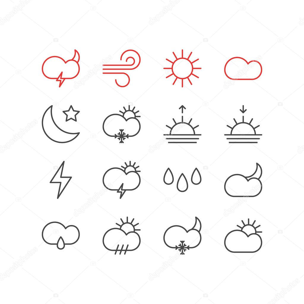 Vector Illustration Of 16 Sky Icons. Editable Pack Of Sunlight, Snowflake, Sunny And Other Elements.