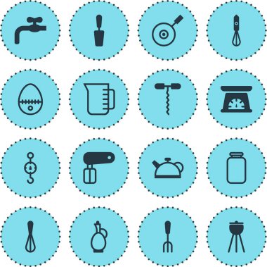 16 mutfak eşyaları simgeler vektör Illustration. Handmixer, ibrik, Spatula öğelerin düzenlenebilir paketi.