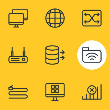 9 Web anahat simgeler vektör Illustration. Arşiv, Web, Modem ve diğer öğeleri düzenlenebilir paketi.